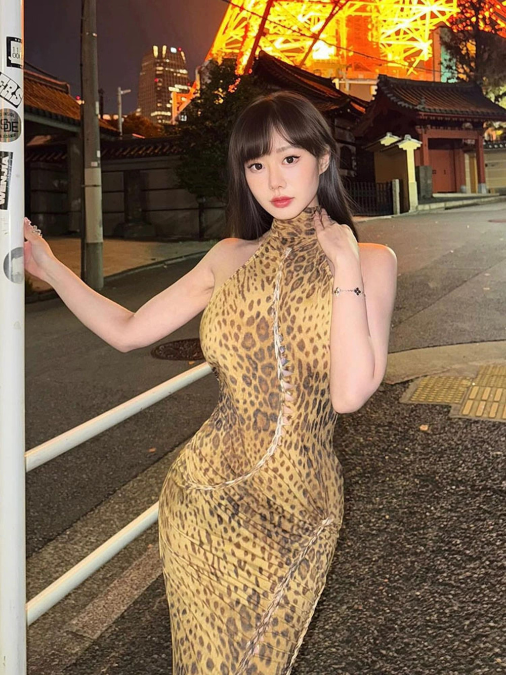 ZARA Sexy Leopard Print High Waist Backless Bodycon Halter Neck Dress